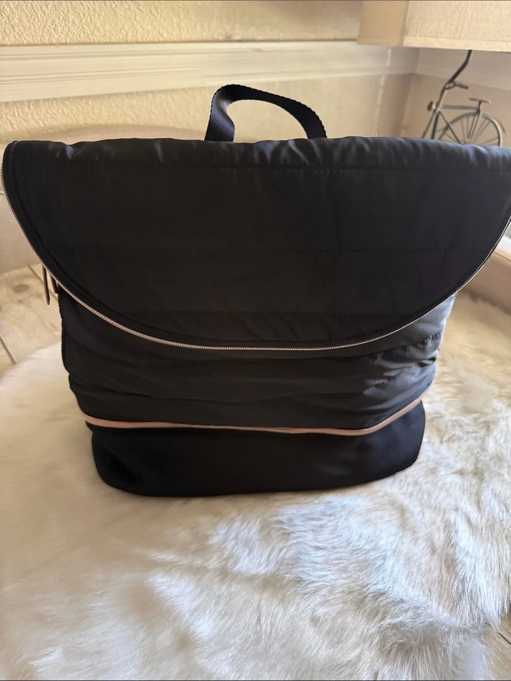 Stella & Dot ‘Crush It’ Black Quilted Backpack with Rose Gold Hardware NWOT